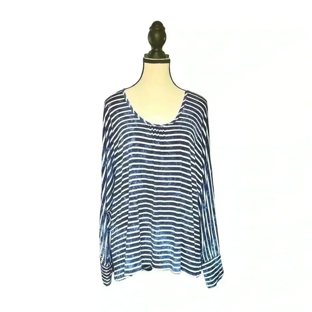 Allen B by Allen Schwartz Striped long sleeves tie dye effect blouse Sz XL